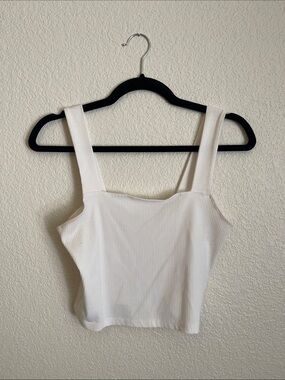 American Eagle Outfitters White Ribbed Square-Neck Tank